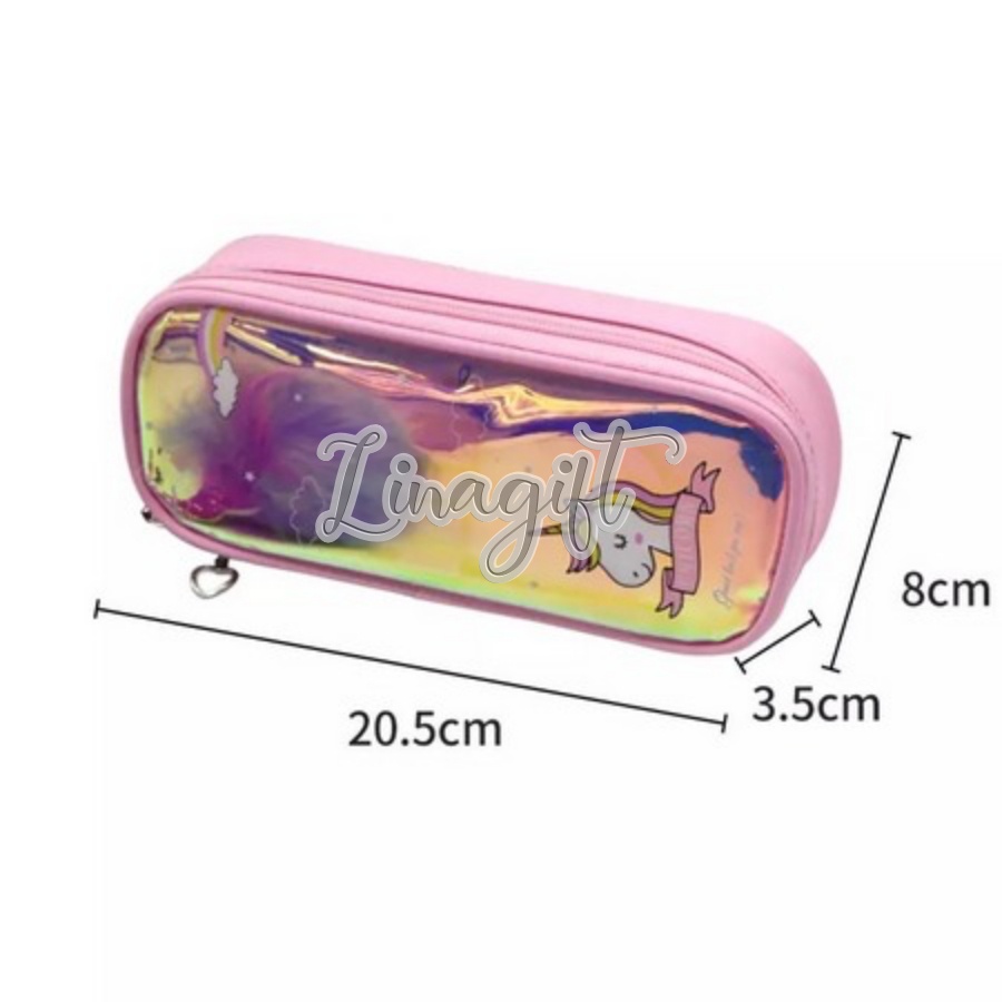 TEMPAT PENSIL UNICORN GANTUNGAN POMPOM BULU - PENCIL CASE METALLIC PONY - TEMPAT PENSIL BULU PONY - DOMPET PENSIL GANTUNGAN POM POM BULU BULU SEQUIN