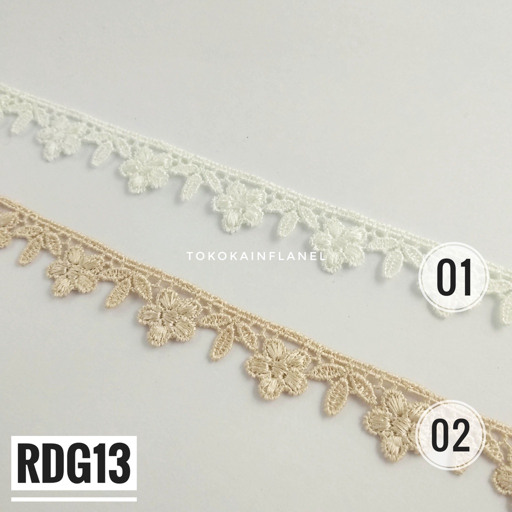 RDG13 Renda Gipper Bunga Kecil Berdaun 3 Lebar 1.5cm (Per Meter)