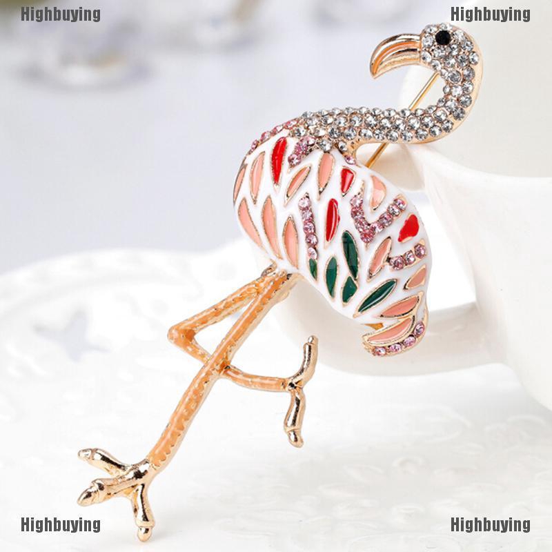 Bros Pin Enamel Bentuk Flamingo Aksen Berlian Imitasi Untuk Pernikahan