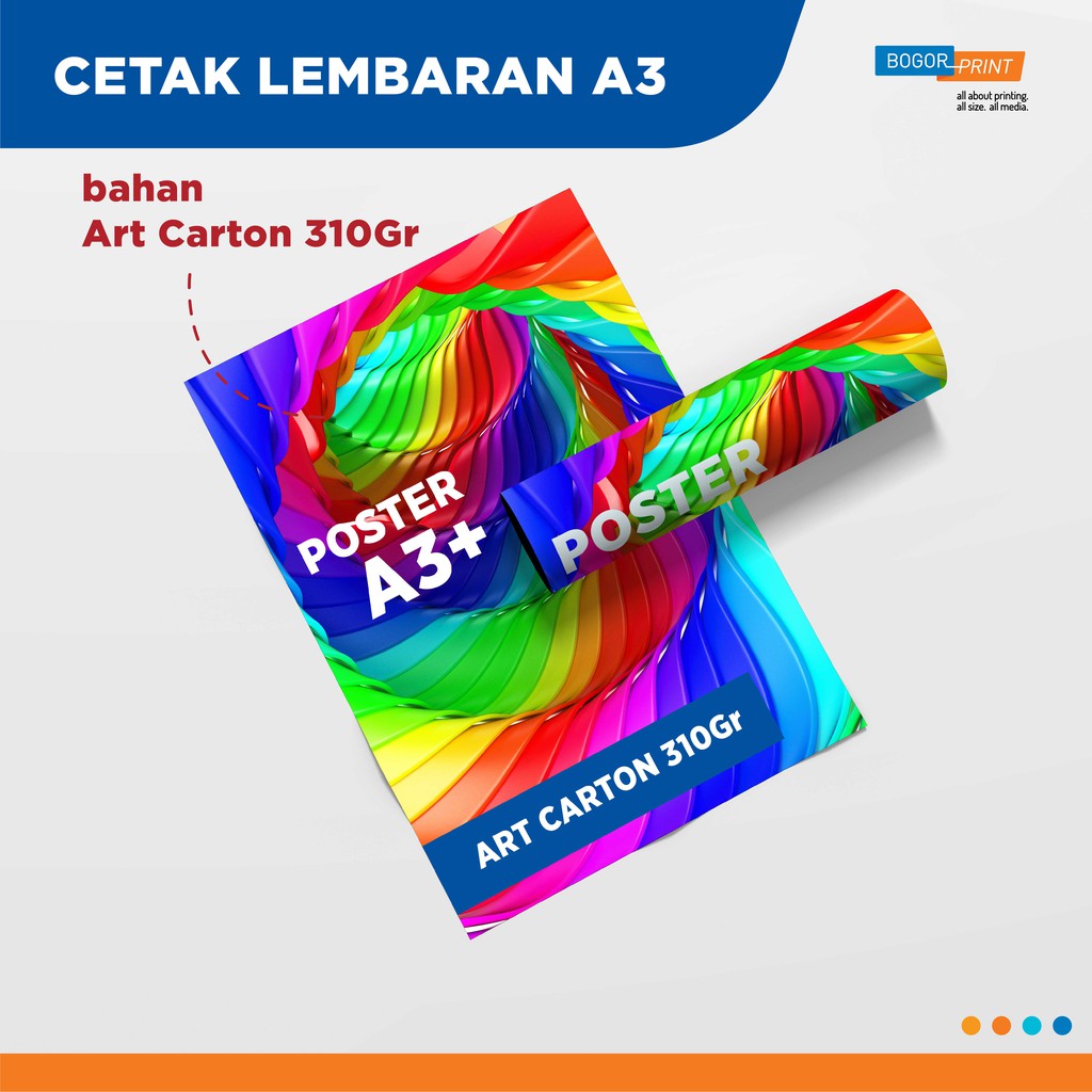 

Cetak Kertas Art Karton 310 gsm / Ukuran A3+ / Full Color / Laminasi Glossy / Doff / Poster / Foto / Photo / Custom.