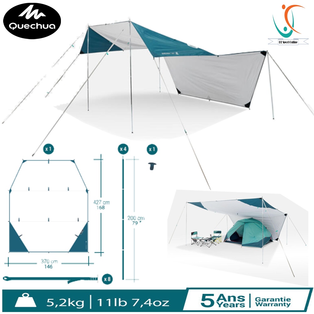 TENDA TERPAL CAMPING QUECHUA FLYSHEET PRODUK IMPORT CAMPING KEMAH MULTIFUNGSI FRESH XL PUTIH ORI