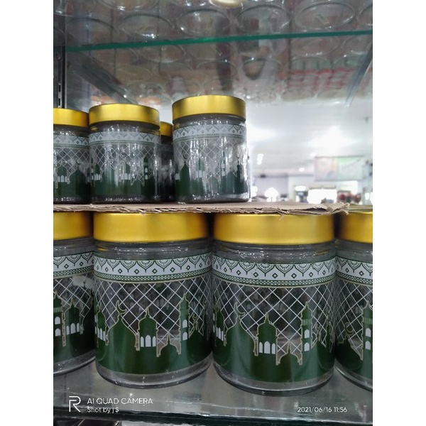 Toples kaca cantik motif Masjid Lebaran tutup kedap udara dan putar kuning emas