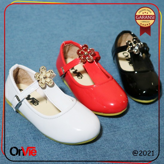 Sepatu Balet Anak Perempuan Glossy Pita Permata Bunga | Sepatu Formal Onvie