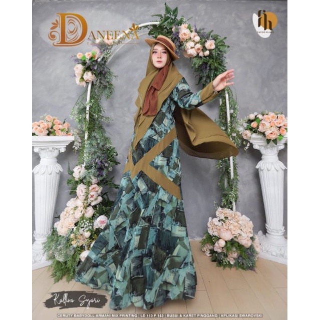 KALLISA SYAR'I SET GAMIS MUSLIMAH ORI BY DANEENA LD. 110CM PB. 143CM BAHAN CERUTY BABYDOLL ARMANY PR