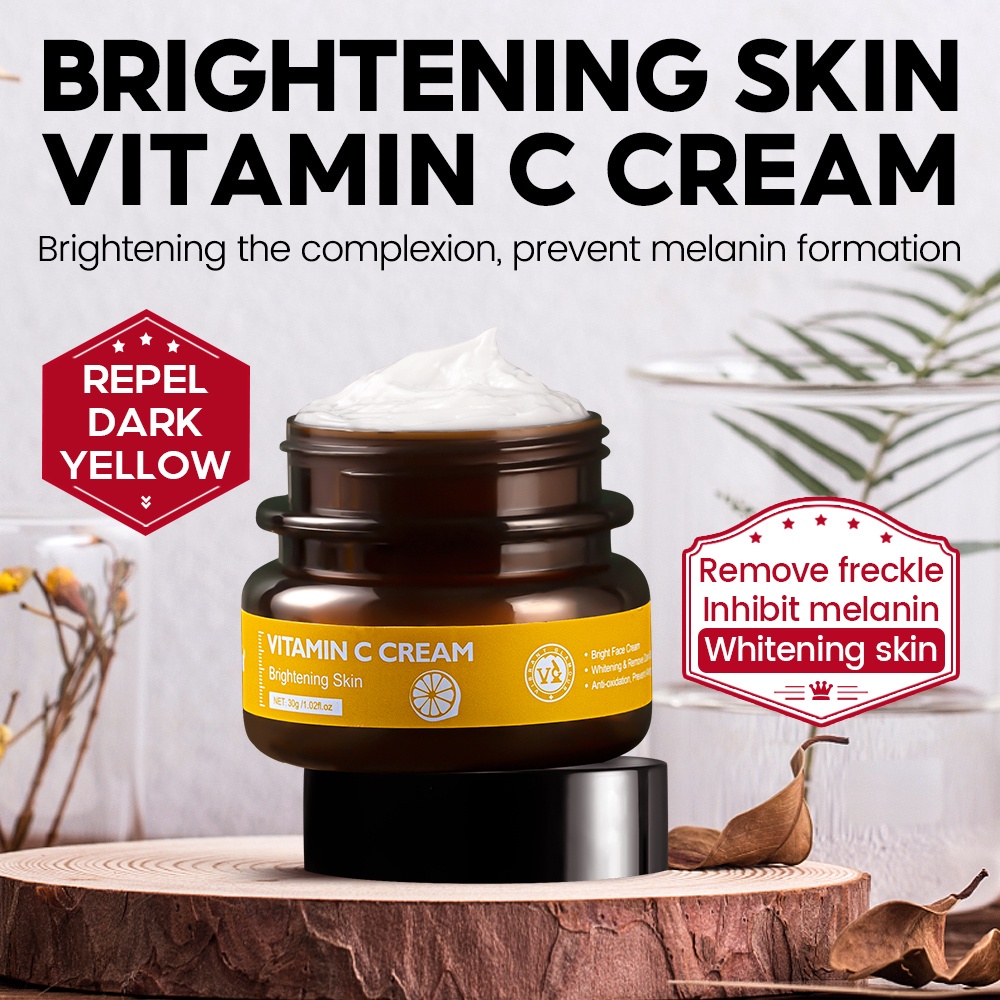 VIBRANT GLAMOUR Vitamin C Face Cream Serum Toner Nature Whitening Krim Wajah Mencerahkan Pemutih Krim Pelembap untuk Wajah &amp; Tubuh Wajah VC Menghilangkan Bintik-bintik Flek Hitam Kulit Menutrisi Mencerahkan Menghilangkan Bintik Anti Penuaan