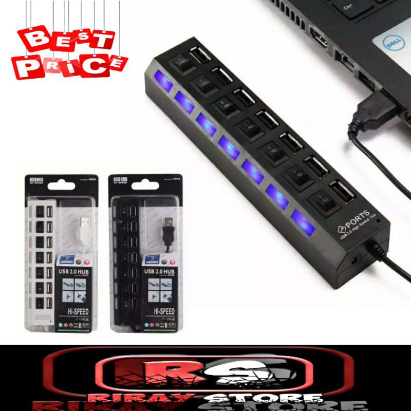 Usb Hub 7 Port Dengan On/Off Saklar hitam dan putih