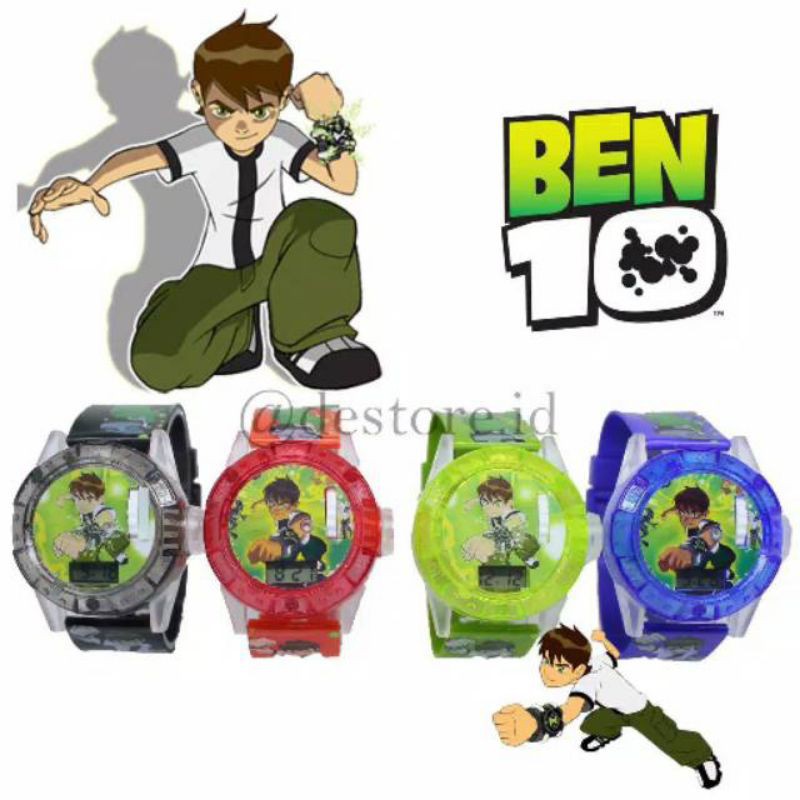 (Grosir)Jam Tangan Anak&quot; Pria Laser Ben 10 Melody Strap Rubber(Terima Cod)