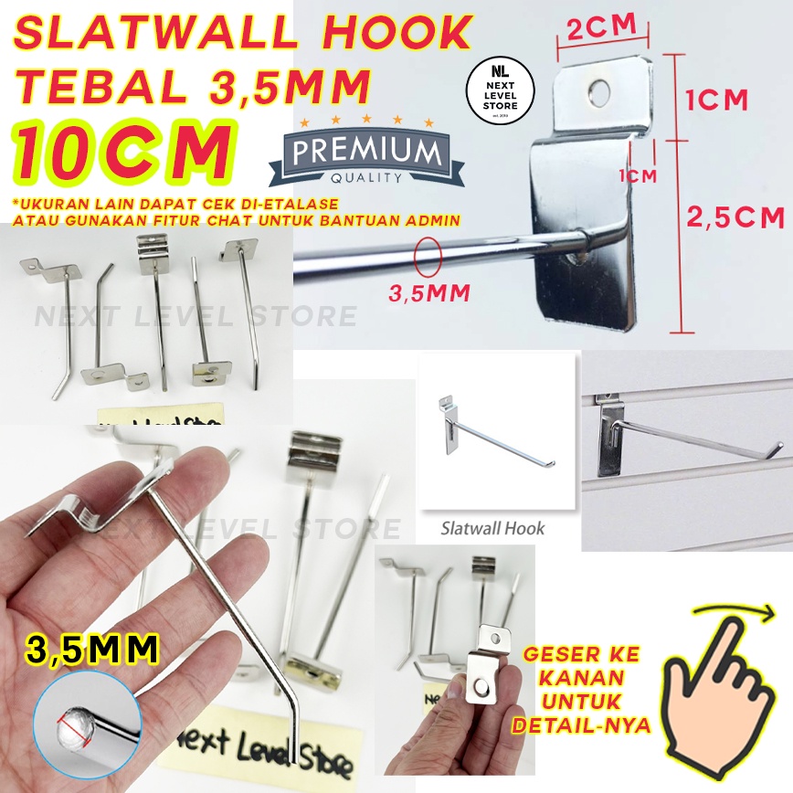 Slatwall Hook Cantolan 10 CM TEBAL 3,5mm Stainless Slat Slot Wall Jepit Gantungan Rak Display Aksesoris Grosir