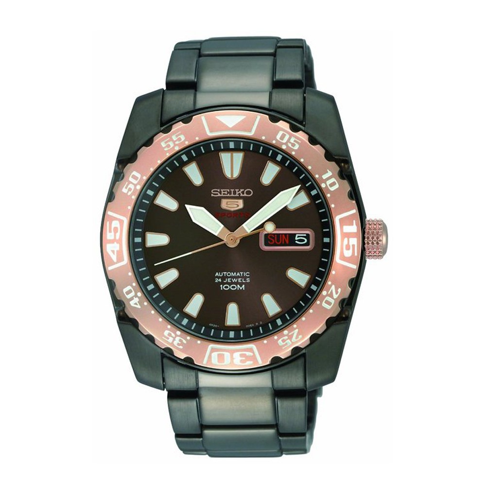 Seiko 5 Sports Jam Tangan Pria - Hitam Gold - Stainless Steel- SRP172 SRP172K1