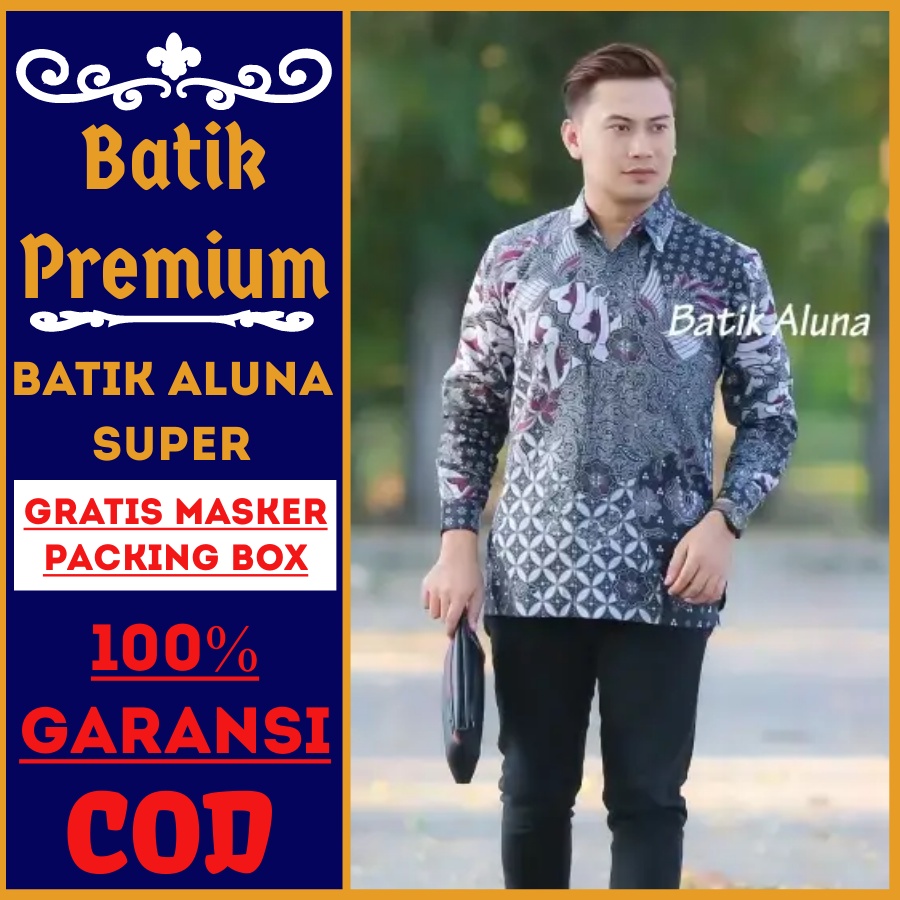 Kemeja Batik pria lengan panjang premium terbaru baju solo modern formal seragam  reguler slim fit aluna prabuseno alisan jumbo kekinian slimfit