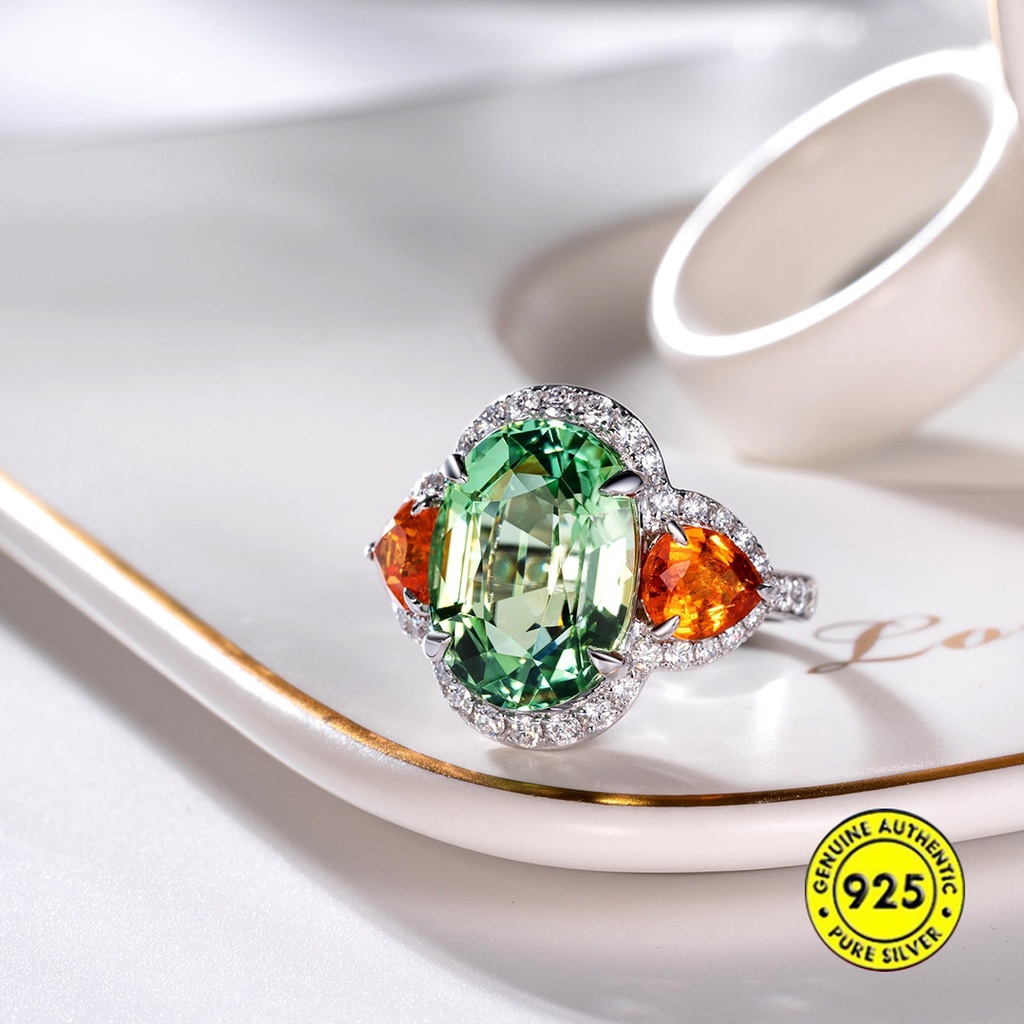 Cincin Sterling Silver 925 Model Terbuka Dengan Permata Warna Warni Untuk Wanita