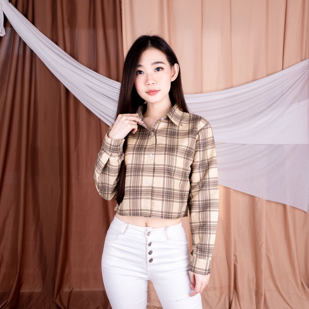 KEMEJA FEBRIC - CROP TARTAN SHIRT | KEMEJA KOTAK OVERSIZE | KEMEJA CROP TOP