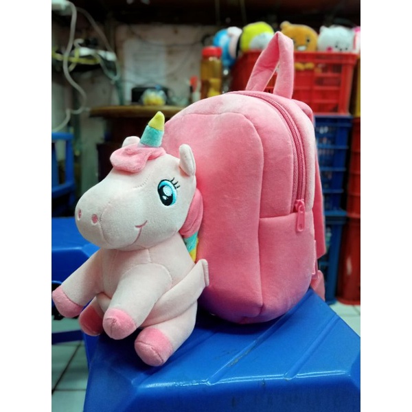 Ransel Boneka Unicorn Lucu untuk Anak Batita dan PAUD, Tas Sekolah dengan Boneka Bisa Dilepas, Kado 