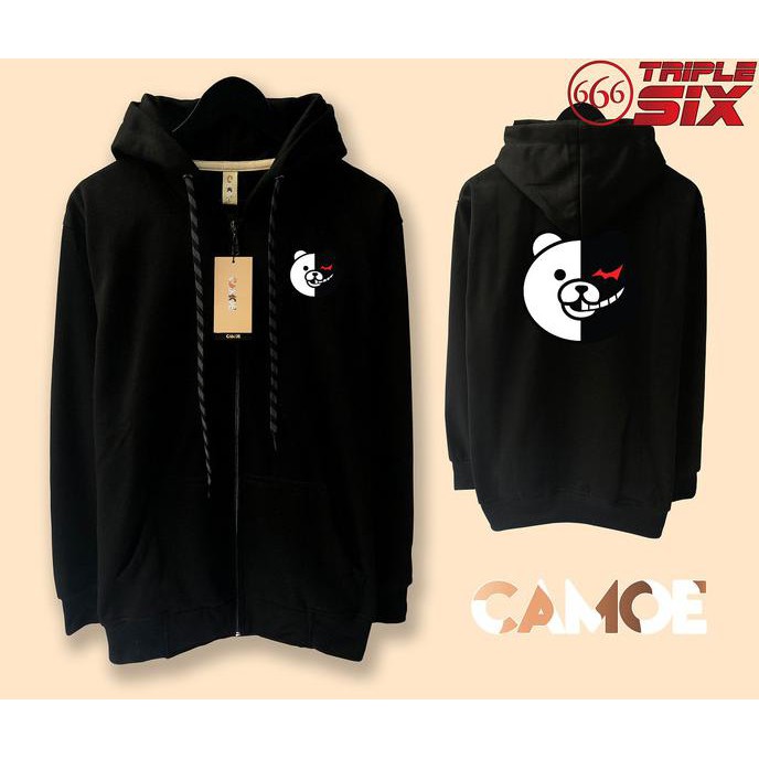 Jaket Hoodie Zipper Anime Monokuma Danganronpa Sweater Distro Pria Wanita Fleece Polos Murah