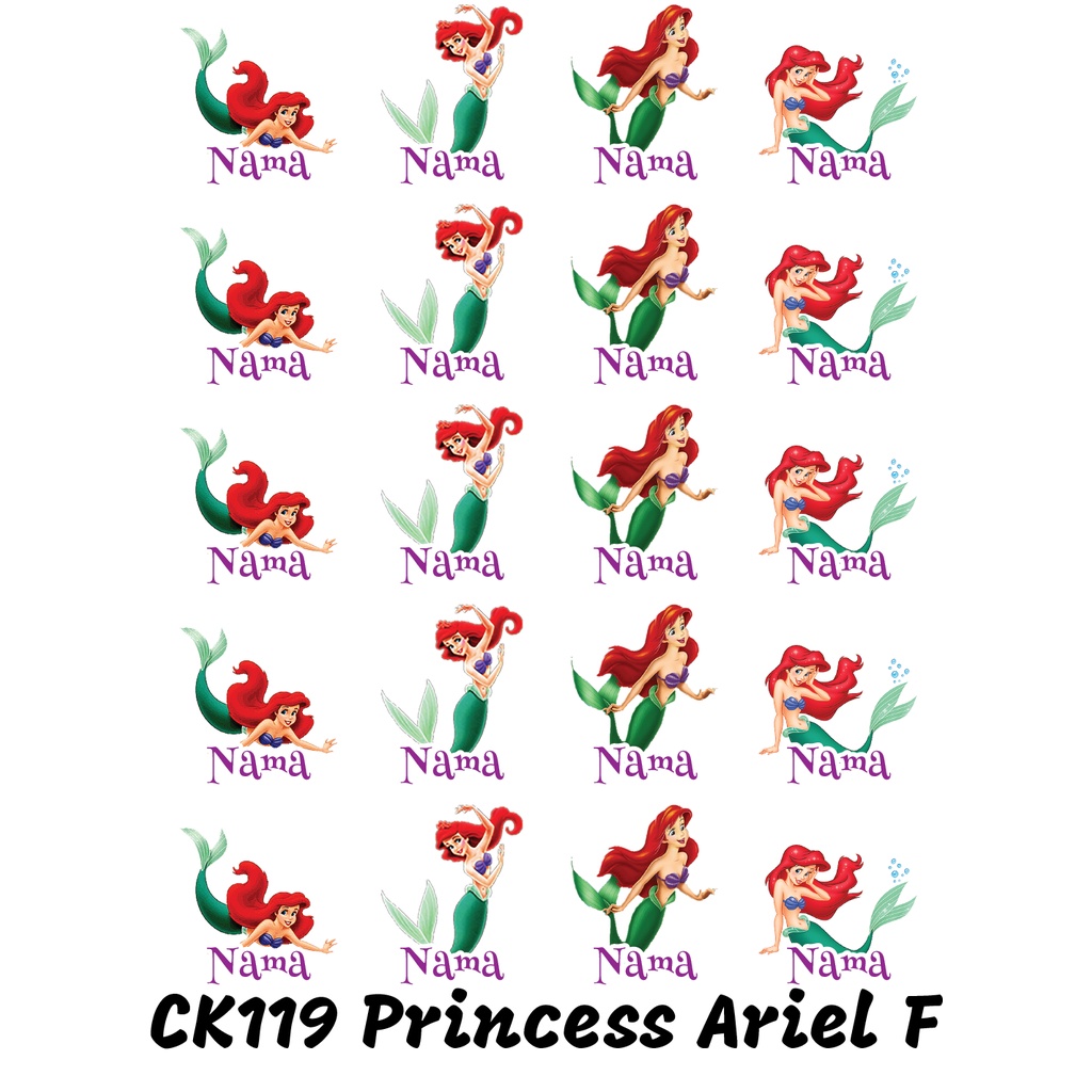 

Sticker Nama Cutting Label Waterproof Tahan Air Princess Ariel F CK119