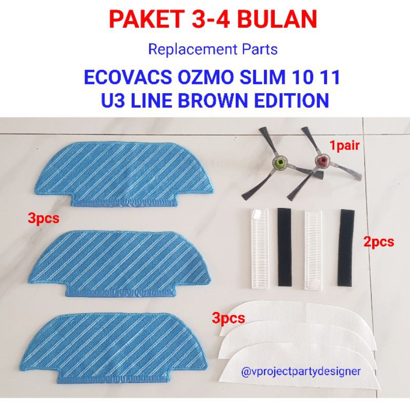 Ecovacs deebot ozmo slim 11 10 u3 line brown edition set mop filter brush