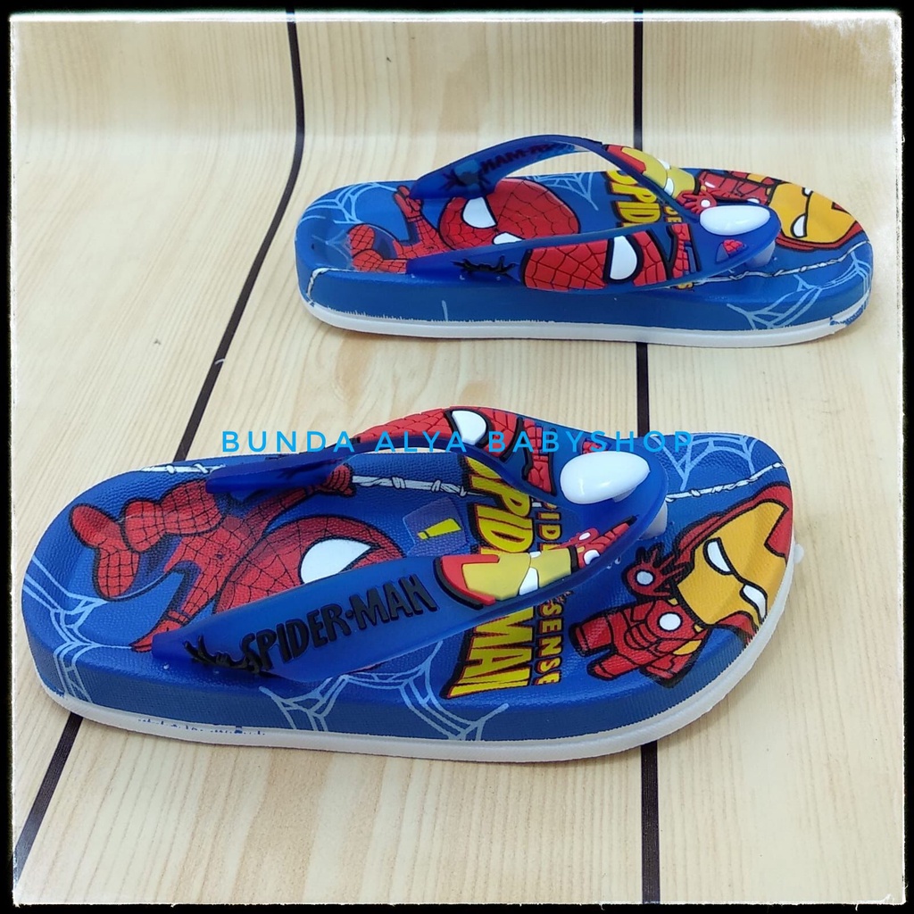 Sendal Anak Laki Jepit IMPORT Usia 5 6 7  Tahun  BIRU Motif Superhero - Sendal Jepit Anak Cowok Elastis Alas Karet Anti Licin