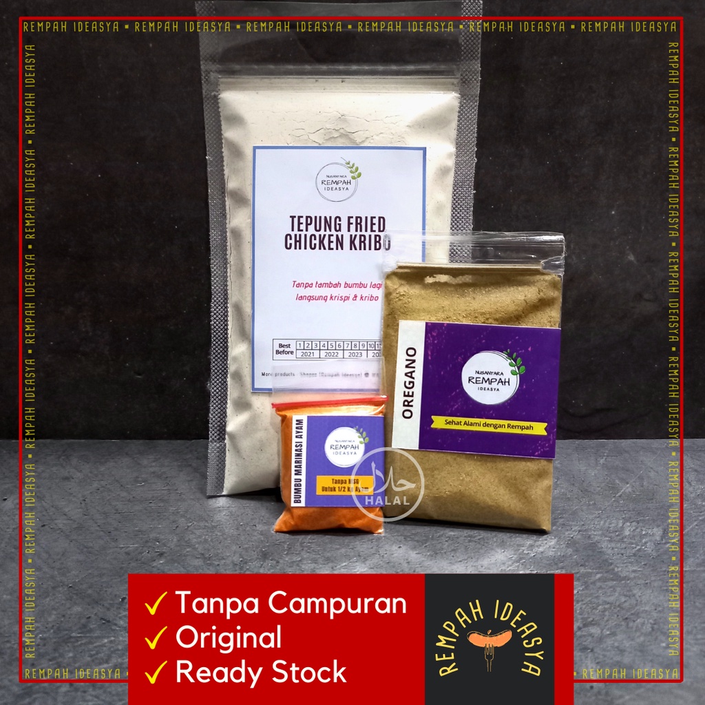 

Paket Ayam Goreng Kentaki Fried Chicken Kriuk - Bumbu Marinasi - Tepung Kriuk Krispi - Oregano Origano Bubuk