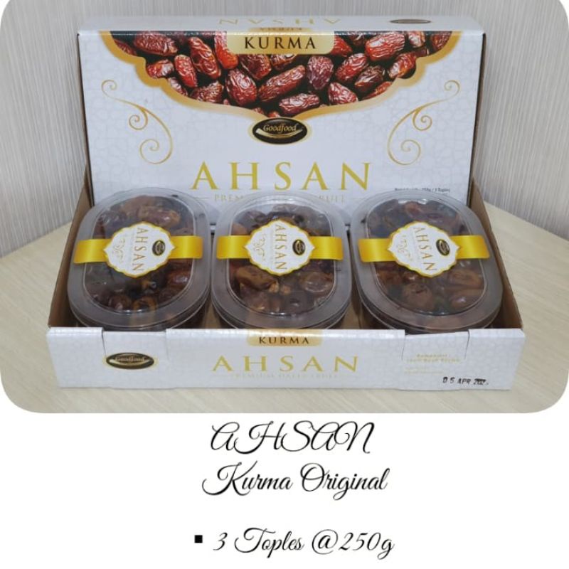 

Bingkisan Idul Fitri, kurma original produksi PT Good Food Indonesia, Halal, BPOM, 3 toples berat bersih 750gr