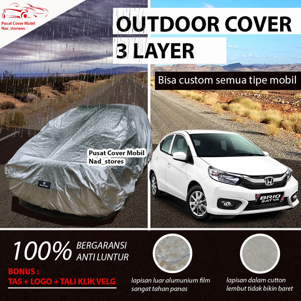 OUTDOOR body cover mobil sarung mobil brio honda putih anti luntur anti panas 3 lapis