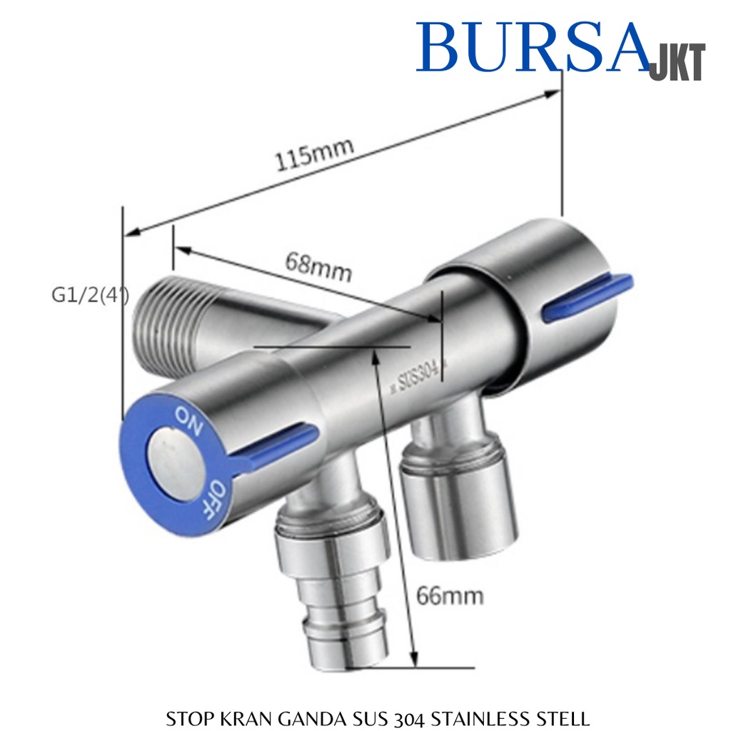 STOP KRAN KERAN DOUBLE SHOWER KIRI DAN KANAN STAINLESS SUS304 ANTI KARAT