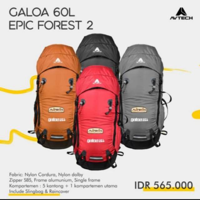 Tas Ransel Avtech Galoa 60L Carrier Avtech Galoa Original