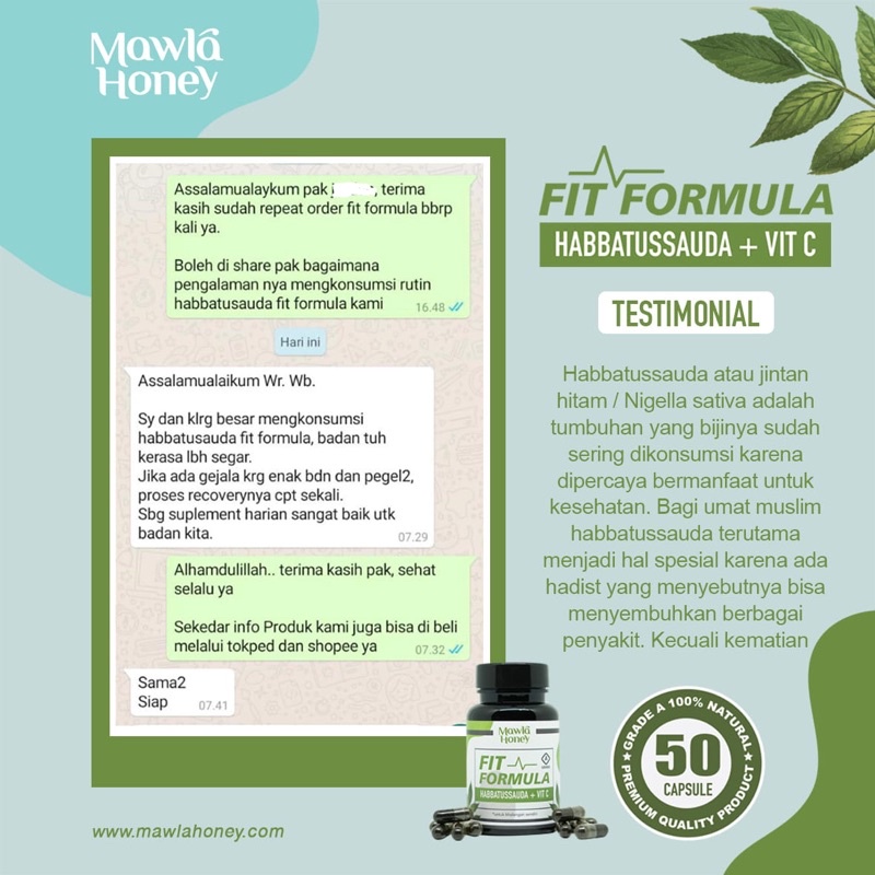 Mawla Honey Fit Formula Habbatussauda plus Vitamin C isi 50 kapsul Grade A