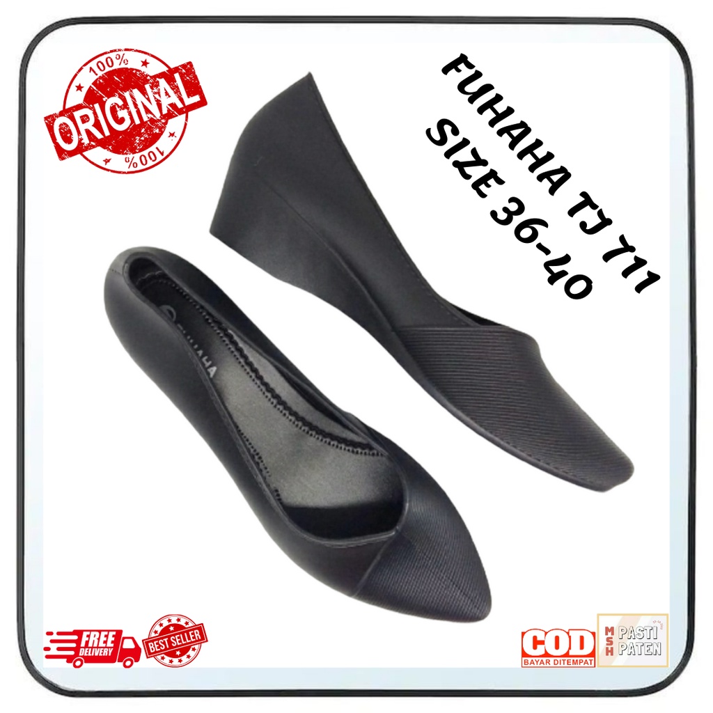 Fuhaha tj 710 Sepatu Wedges Hitam Formal Original