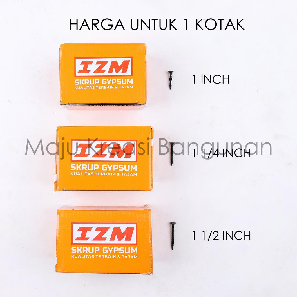 Skrup Gypsum IZM Sekrup Gipsum Baja Baut Mur 1 1/4 1/2 Inch Inci 1Inch 1/2Inch 1/4Inch Triplek Kayu Drywall Screw Hitam