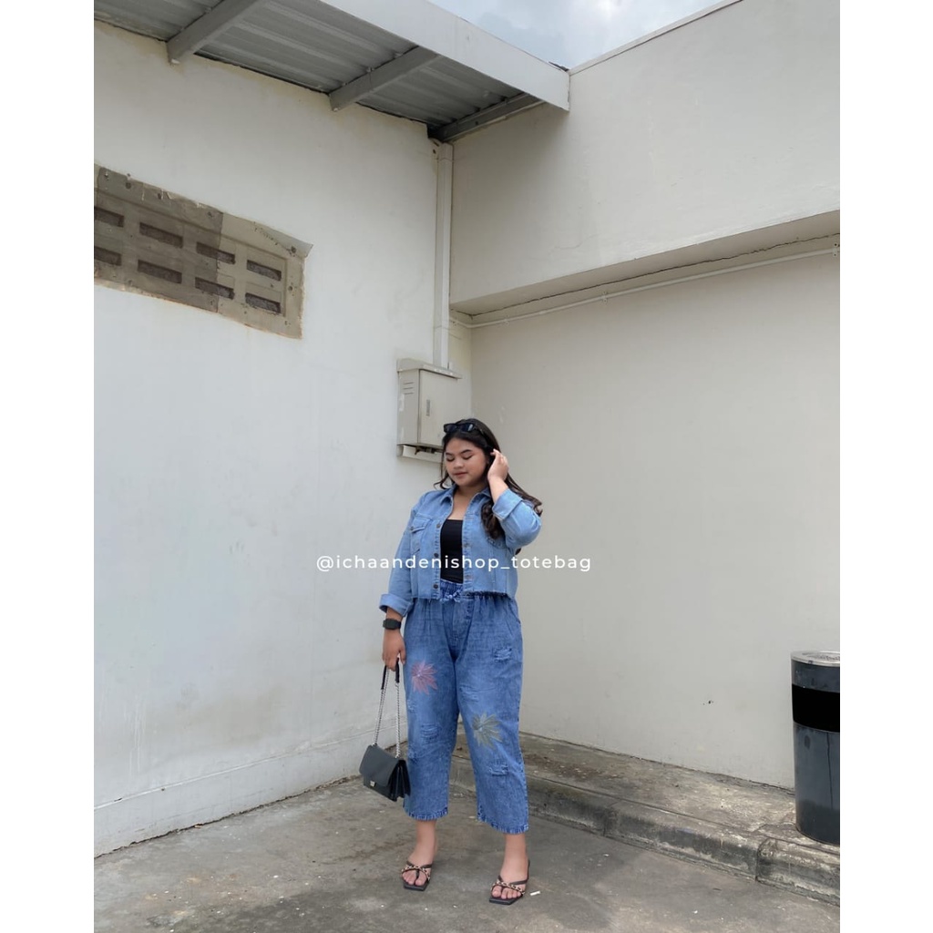 Celana Jumbo Sandwash Bahan Jeans Denim Muat Bb 130kg Bawahan Wanita Big Size Trendy