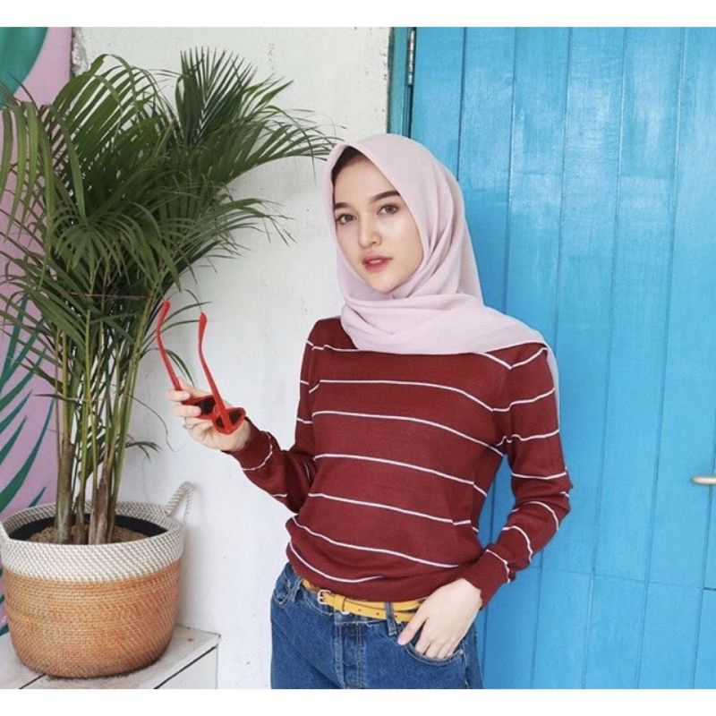 BLOUSE STRIPE RAJUT REALPICT/ATASAN RAJUT STRIPE BERSKA PJ/REALPICT