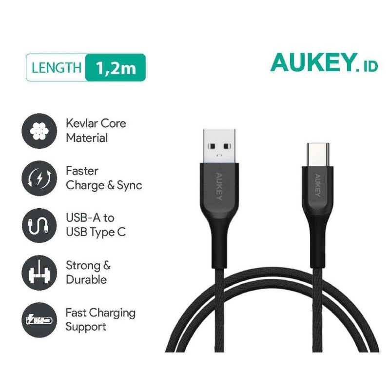 Aukey Kabel Charger Type C Aukey CB-AKC1 &amp; CB-AKC2 QC 2.0