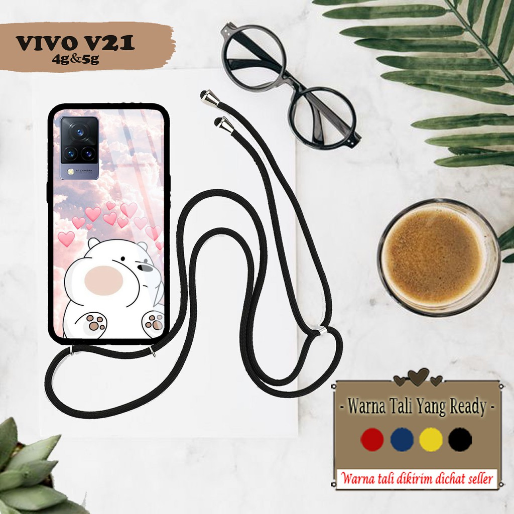 Soft case kaca plus Tali Lanyard Vivo V21 Case kaca plus Slingcase Vivo V21 5G 4G Kesing Tali [H382]