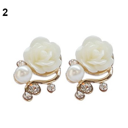 NunuLisaTan -Termurah Aksesoris Fashion Wanita SALE ANEKA ANTING Wanita KOREA-MAWAR MUTIARA PUTIH