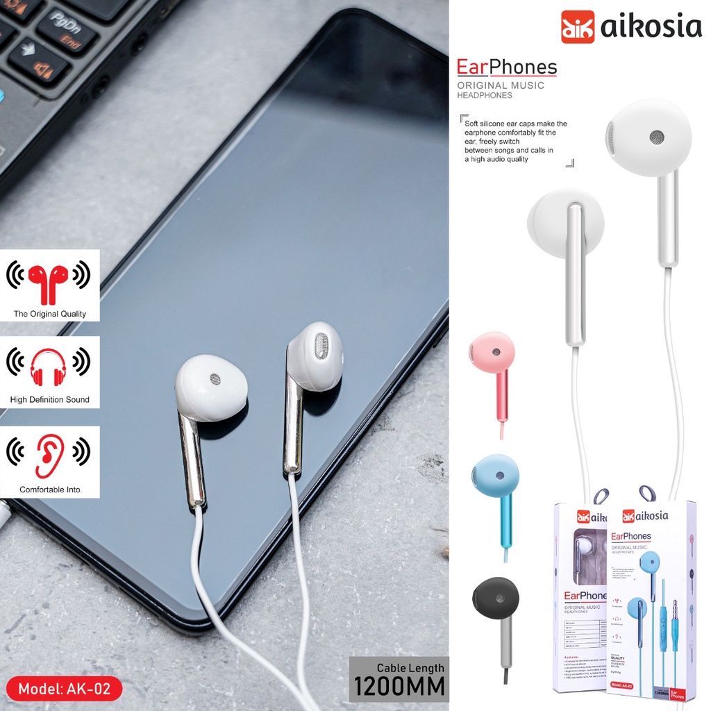 BOS - HF AIKOSIA MODEL AK02 | HANDSFREE EARPHONE HENDSET EXTRA BASS AK-02