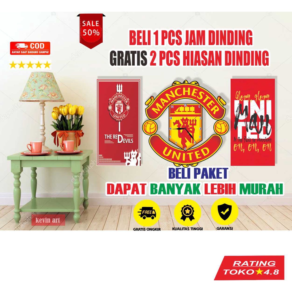 JAM DINDING UNIK LOGO MANCHESTER UNITED GRATIS HIASAN DINDING PAJANGAN DINDING DEKORASI DINDING KAMAR TIDUR POSTER DINDING KOLEKSI KLUB MANCHESTER UNITED RED DEVIL HOBI AKSESORIS KAMAR TIDUR MINIMALIS UNIK KEREN TERLARIS PALING BARU ARTISTIK MODERN MEWAH