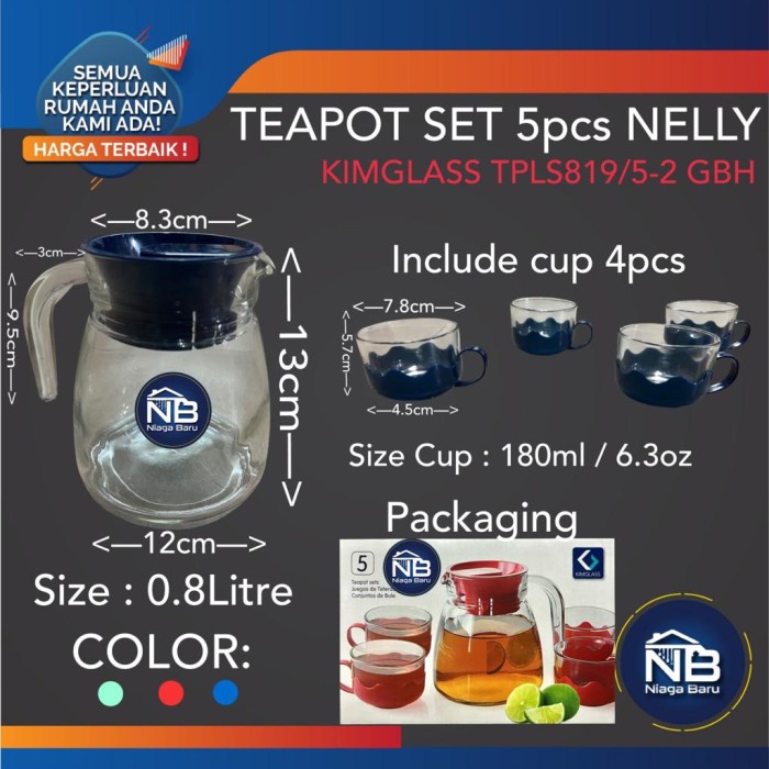 Teko set 5 in 1 Pitcher set tea pot kaca kado kimglass bulat