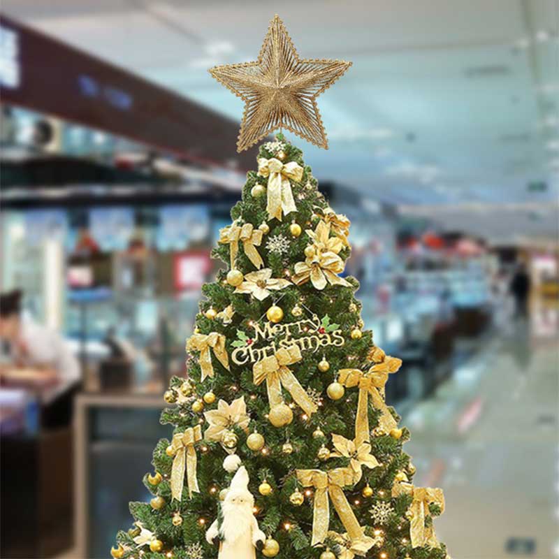 [Glitter Hollow Out Christmas Tree Top Star] [Xmas Home Party Festival Hanging Decoration Treetop Exquisite Iron Art Ornament]