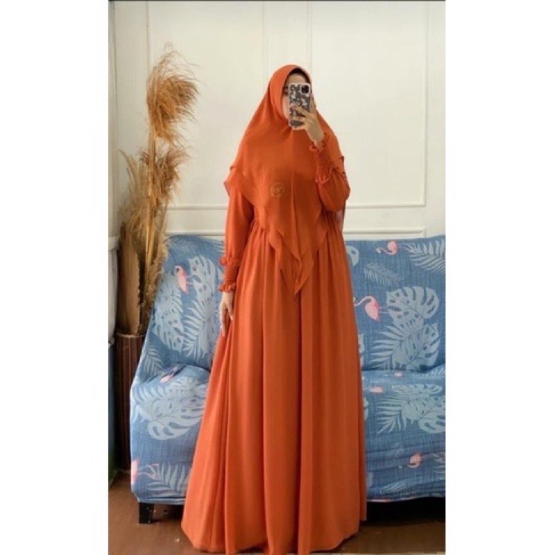 Gamis syari hasanah bahan ceruty baby doll premium full furing / busui / resleting-Bata 02