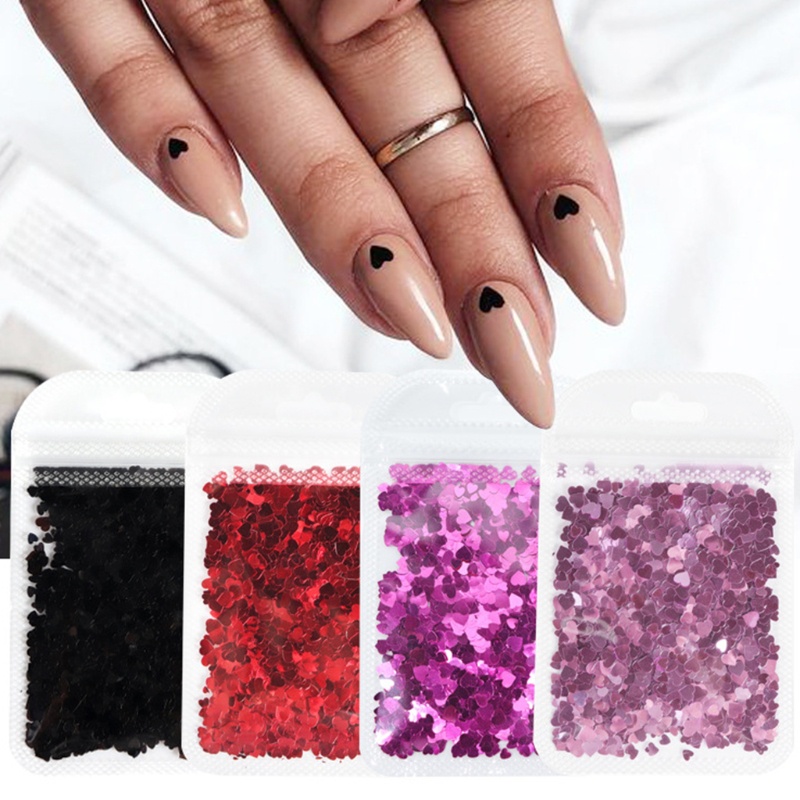 Siy 12warna PET Glitter Flakes Hiasan Nail Art Hati Glitter Flake