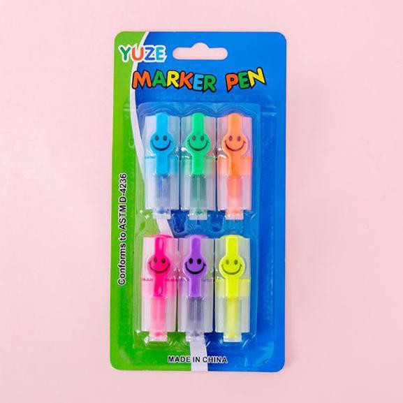 

Yj2Code Mini highlighter 1 set dapat 6 pcs yuze smile lucu cute spidol HB010(populer)T4U2