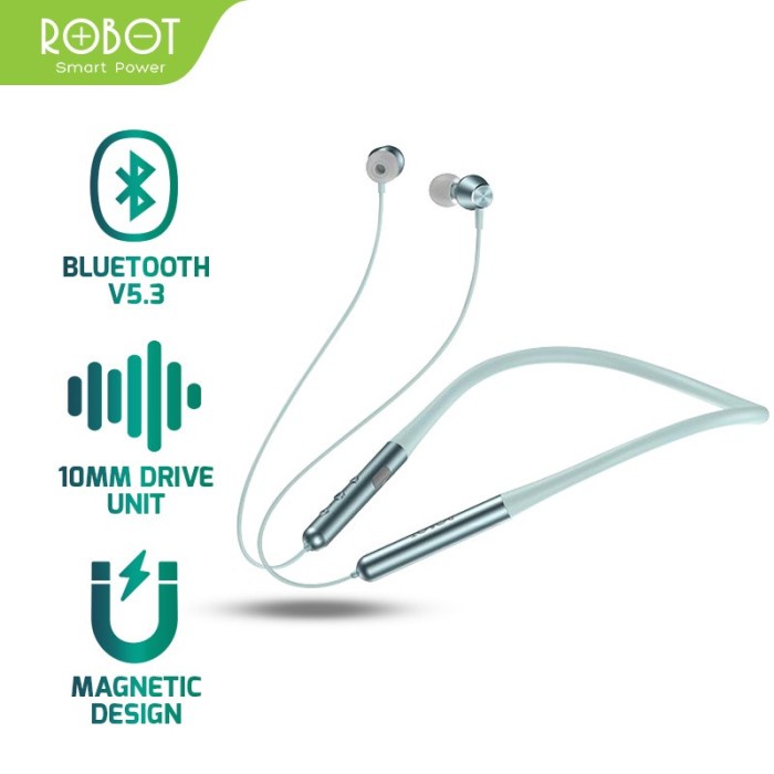 Henset BLUETOOTH 5.3 ROBOT N20 Neckband Magnetic Earbuds O Light Blue Best Seller Terlaris Erpone He