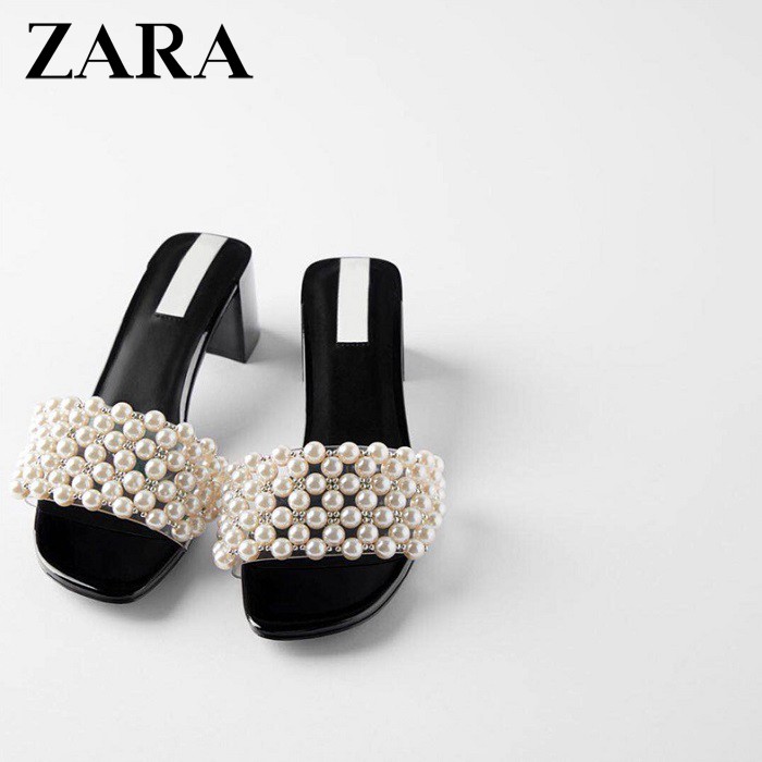 SEPATU BRANDED ORIGINAL 100% ZARA Open Toe Pearl Back High Heels CEWEK WANITA CASUAL IMPOR JAKARTA