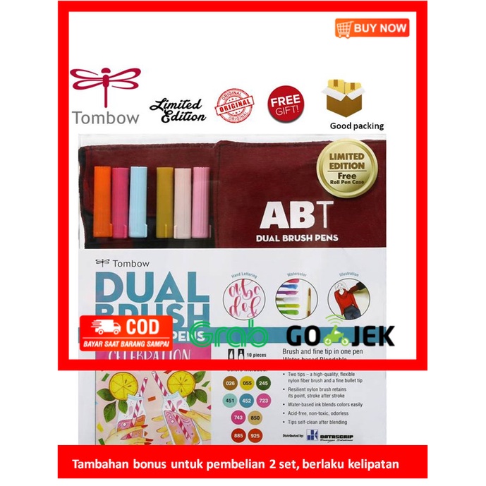 

(BISA COD) Tombow Dual Brush Pen ABT, Celebration, set 10, free case