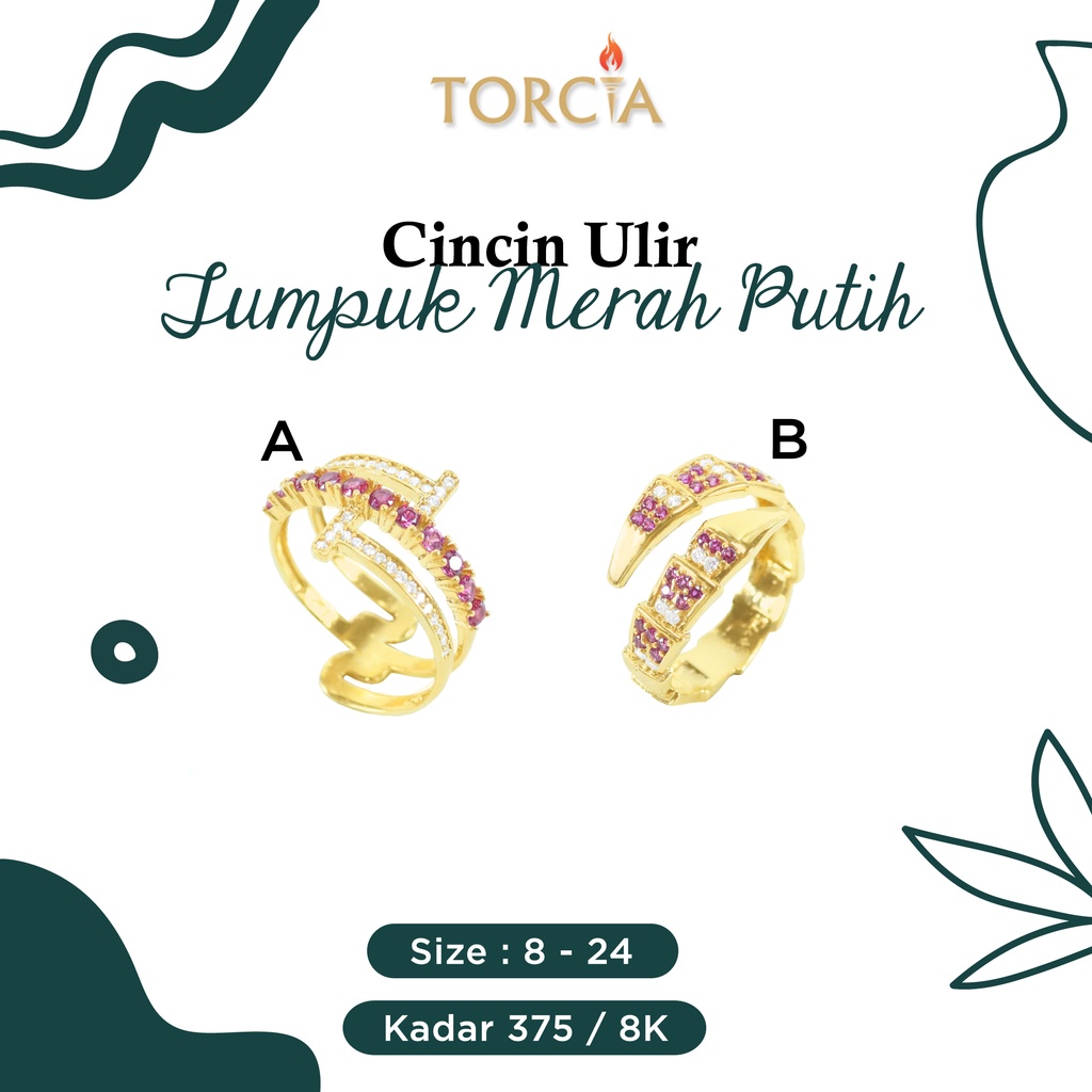 Cincin Emas Asli Ulir Tumpuk Merah Putih Kadar 375 Torcia