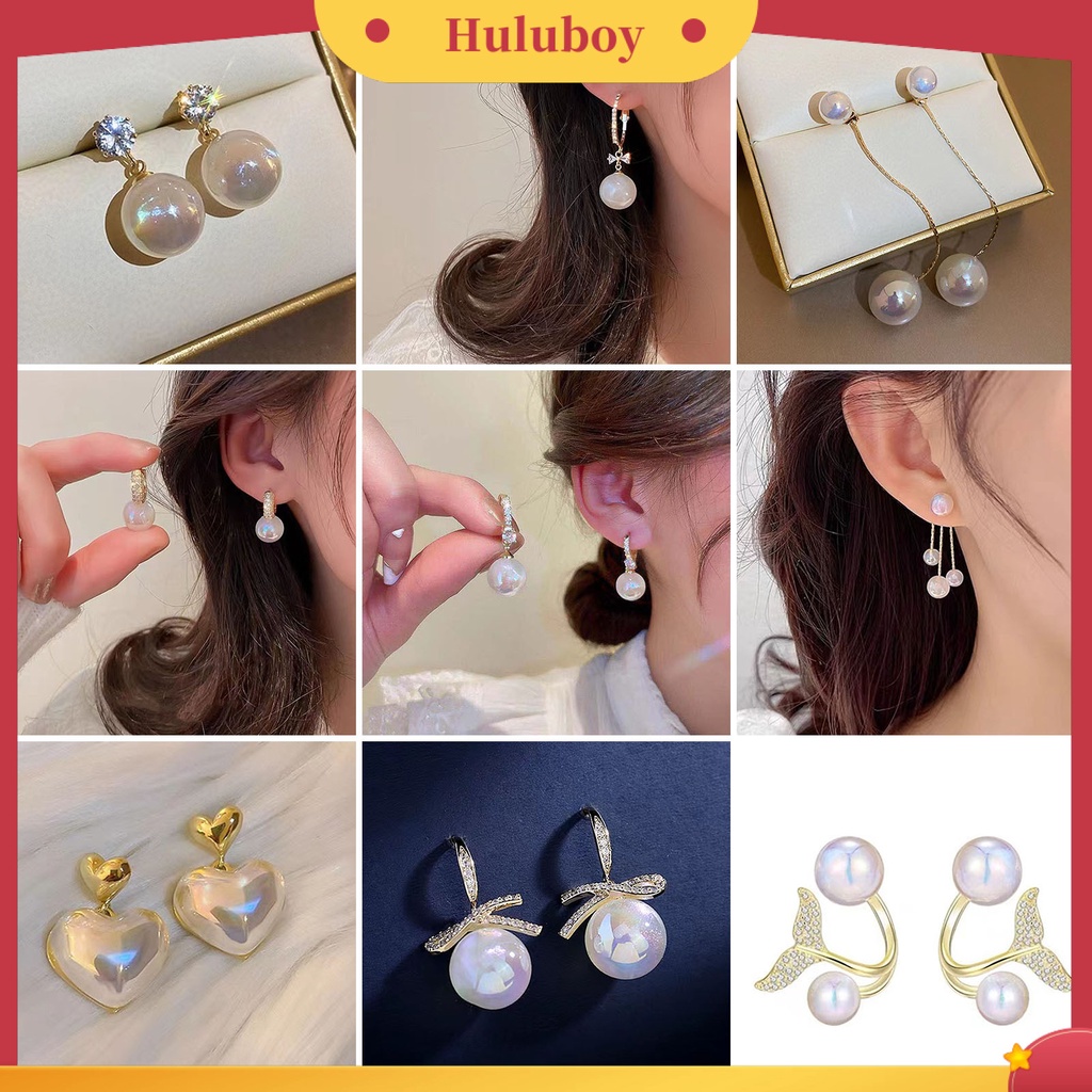 Hu Hu Hu Hu Hu Alat Bantu Pasang Kacamata♡ 1 Pasang Anting Kait Rumbai Panjang Bentuk Hati Aksen Mutiara Imitasi Untuk Pernikahan