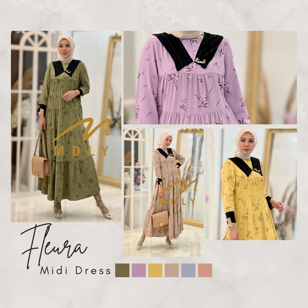 Fashion Muslim Terbaru Dress Gamis Muslimah Gamis Mdly gold Baju gamis wanita fleura midi dress by M