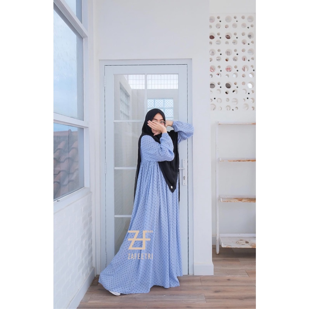 GAMIS SYARI BUSUI BLUE POLA BY ZAFETRI | ONLY DRESS | HOME DRESS | DASTER LENGAN PANJANG