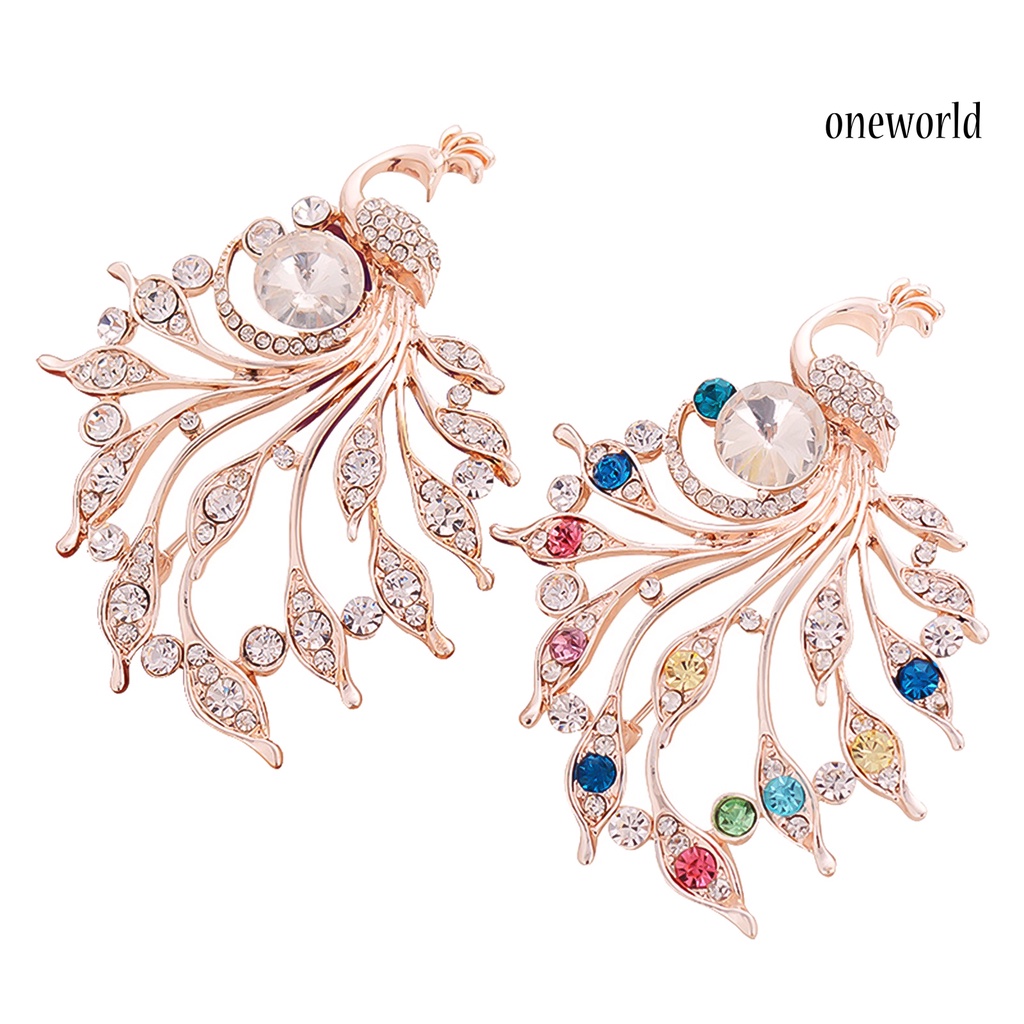 OW@ Women Peacock Shape Rhinestone Inlaid Brooch Pin Breastpin Collar Hat Jewelry