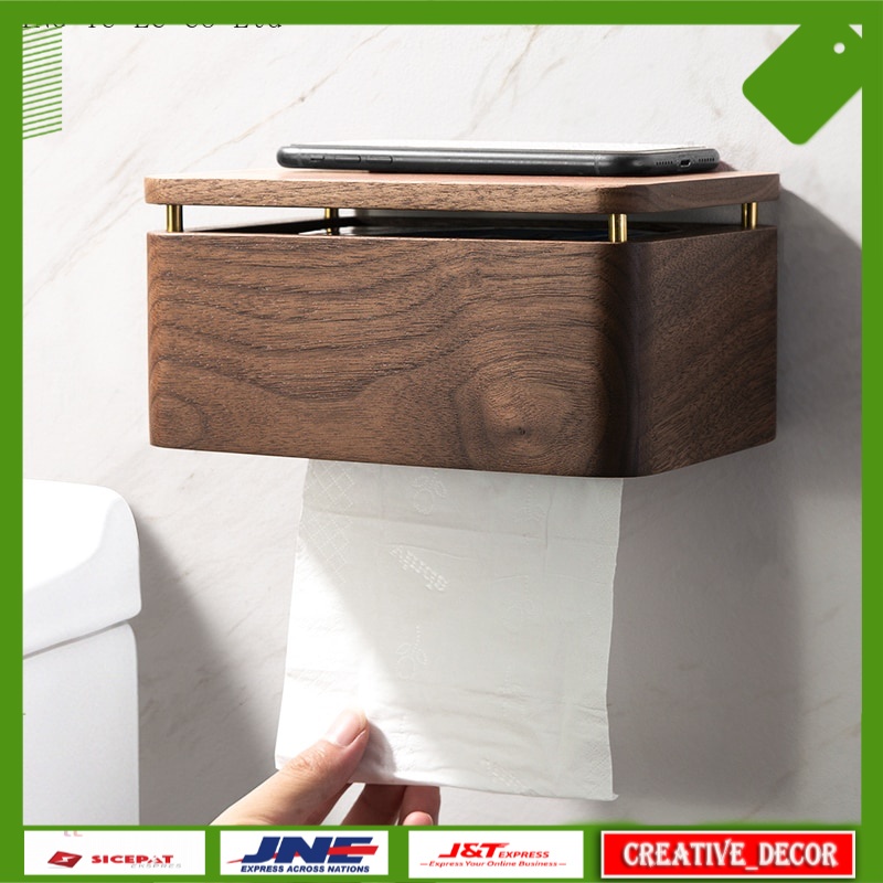 Tempat Tisu Estetik Lucu Tissue Box Punch-free Toilet Paper Pumping Box Wooden Wall-mounted Hand Tow